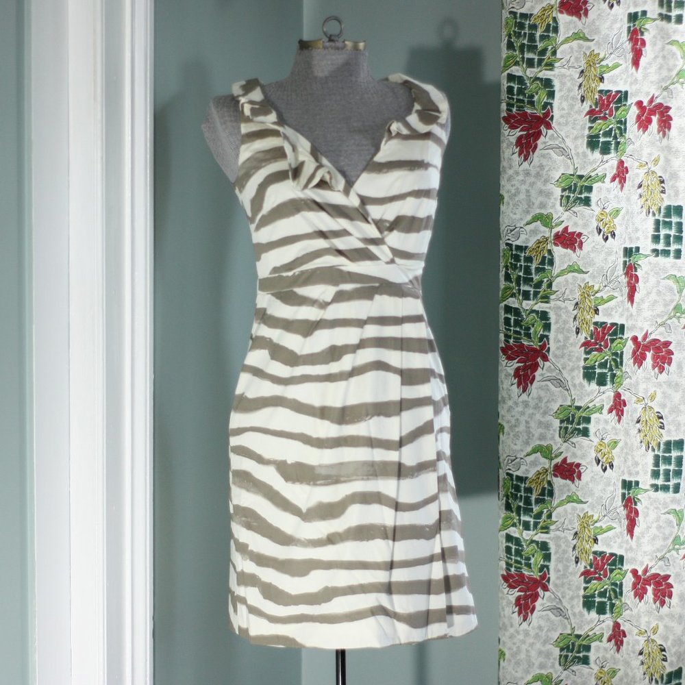 J. CREW Off White and Taupe Zebra Sleeveless Dress